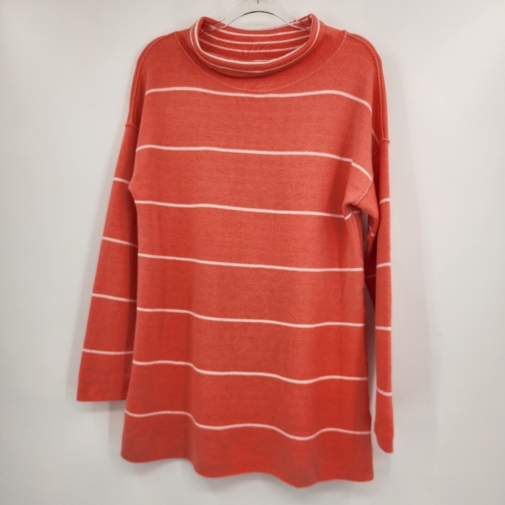 J. Jill Reversible Stripe Mock Neck Sweater Womens Size Medium Coral White Tunic